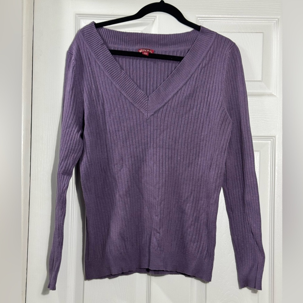Merona Purple Ribbed V Neck Sweater XXL Soft Fitted Knit Top